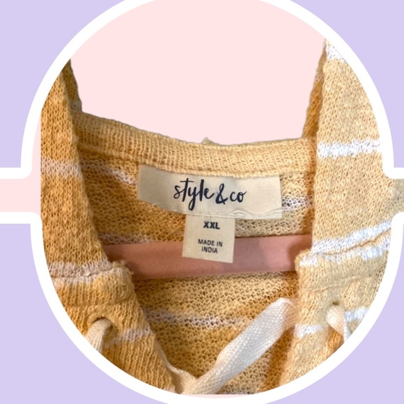 Lightweight Style & Co Peach & White Striped  Knit Pullover Hoodie Size XXL - Picture 3 of 3